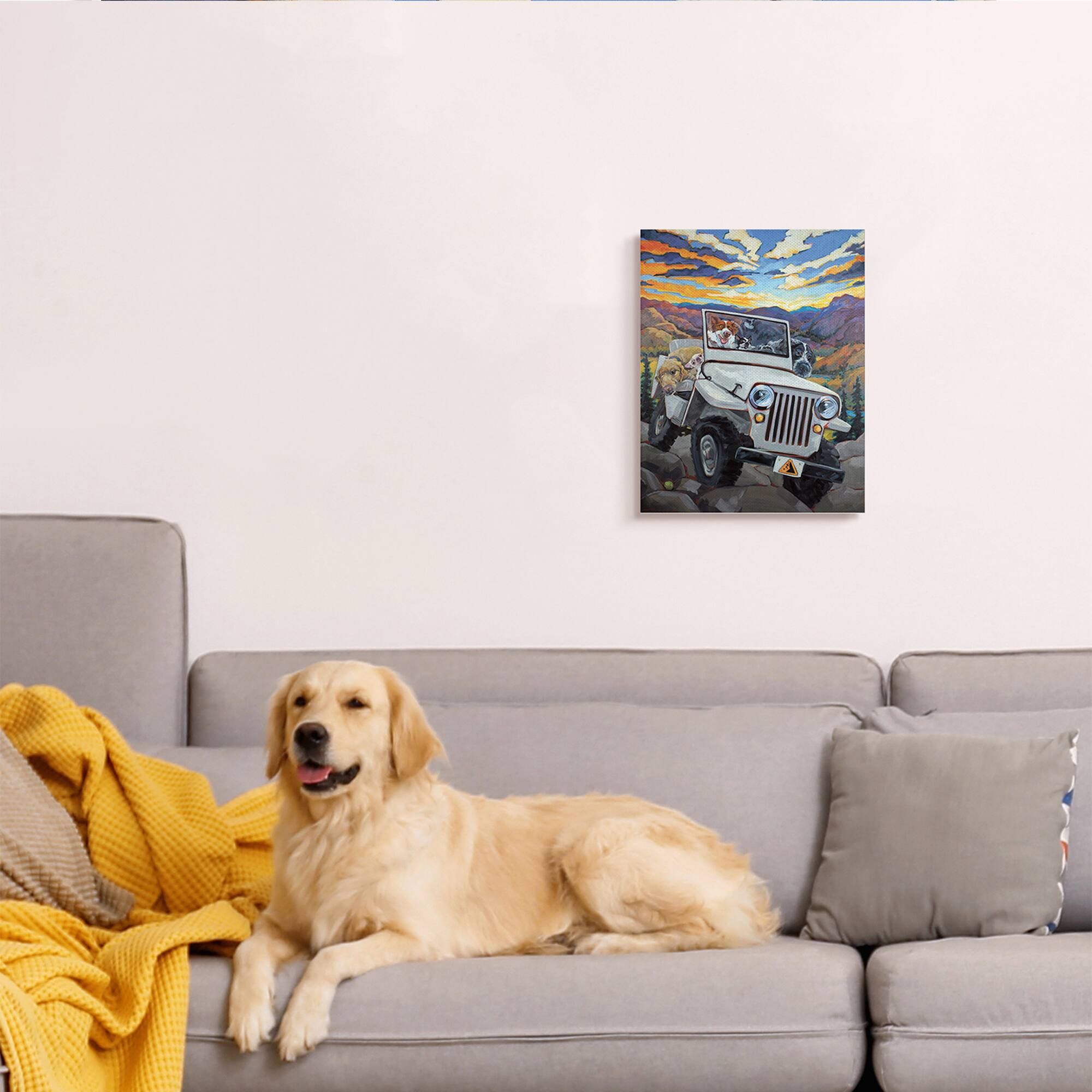Stupell Industries Dogs Off-Roading Desert Drive Mountain Sunset Canvas Wall Art